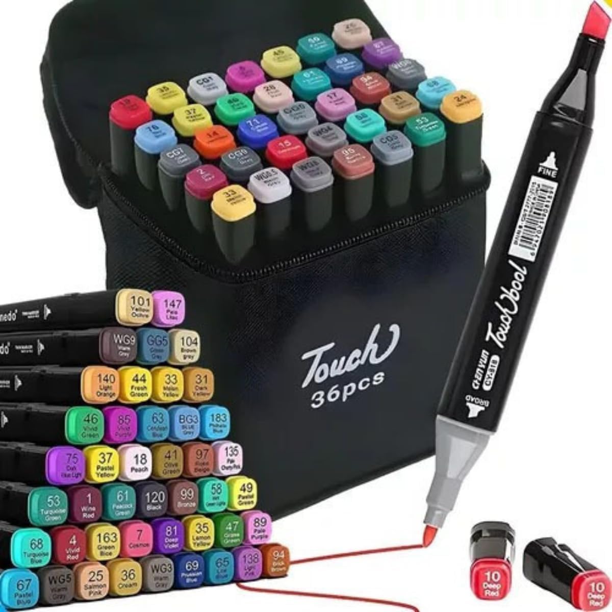 Conjunto de Canetinhas Touch Ponta Dupla Profissional Para Colorir Desenhos 36 Cores