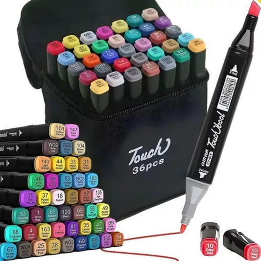 Conjunto de Canetinhas Touch Ponta Dupla Profissional Para Colorir Desenhos 36 Cores