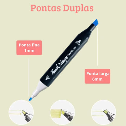 Conjunto de Canetinhas Touch Ponta Dupla Profissional Para Colorir Desenhos 36 Cores