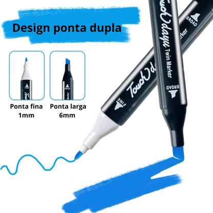 Conjunto de Canetinhas Touch Ponta Dupla Profissional Para Colorir Desenhos 36 Cores