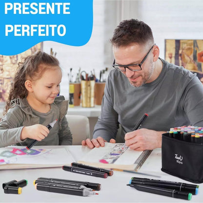 Conjunto de Canetinhas Touch Ponta Dupla Profissional Para Colorir Desenhos 24 Cores