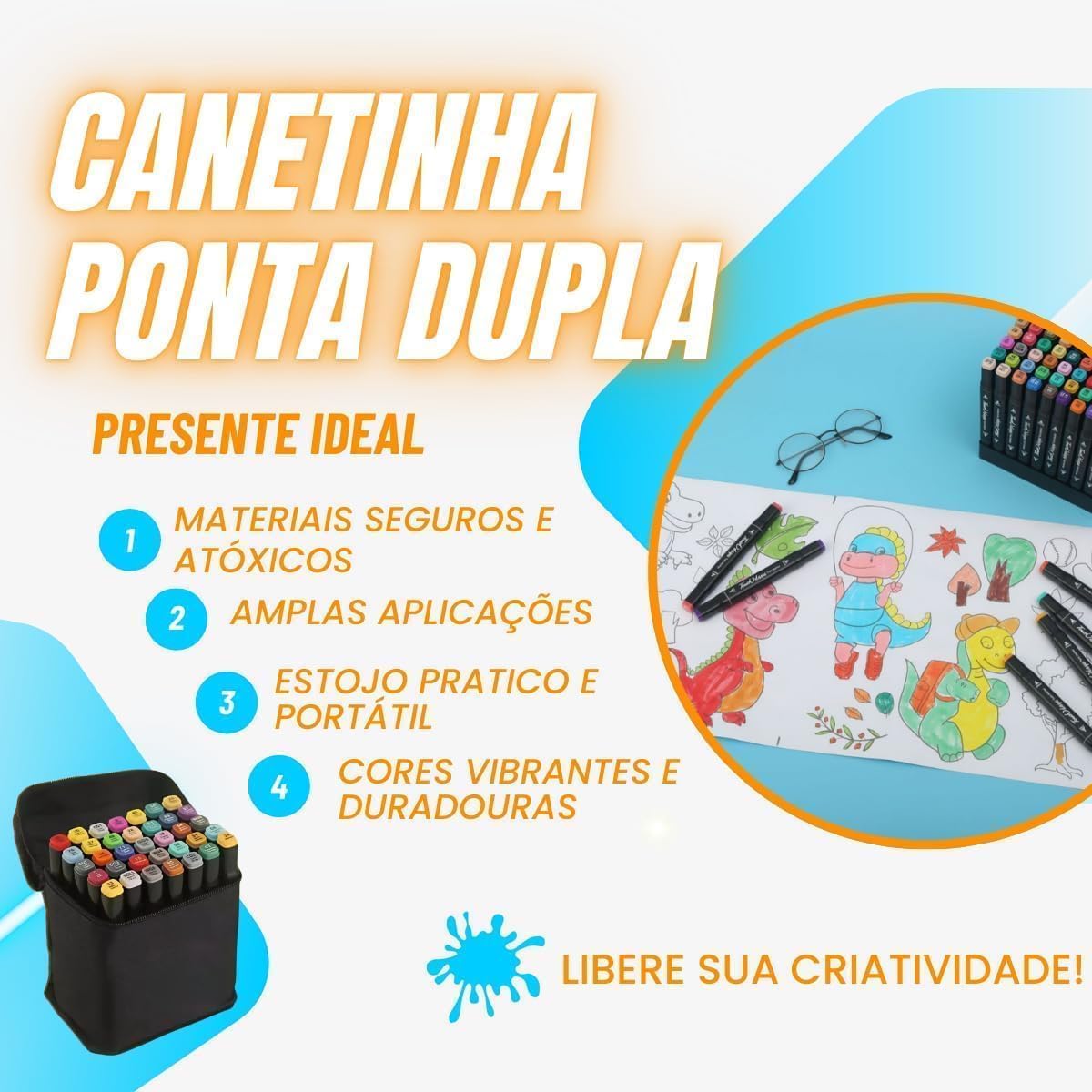 Conjunto de Canetinhas Touch Ponta Dupla Profissional Para Colorir Desenhos 24 Cores