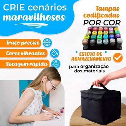 Conjunto de Canetinhas Touch Ponta Dupla Profissional Para Colorir Desenhos 24 Cores