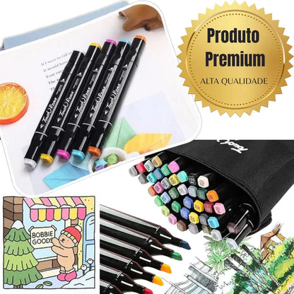 Kit de Canetas Touch Ponta Dupla Profissional 24 cores + Livro Bobbie Goods (BRINDE)